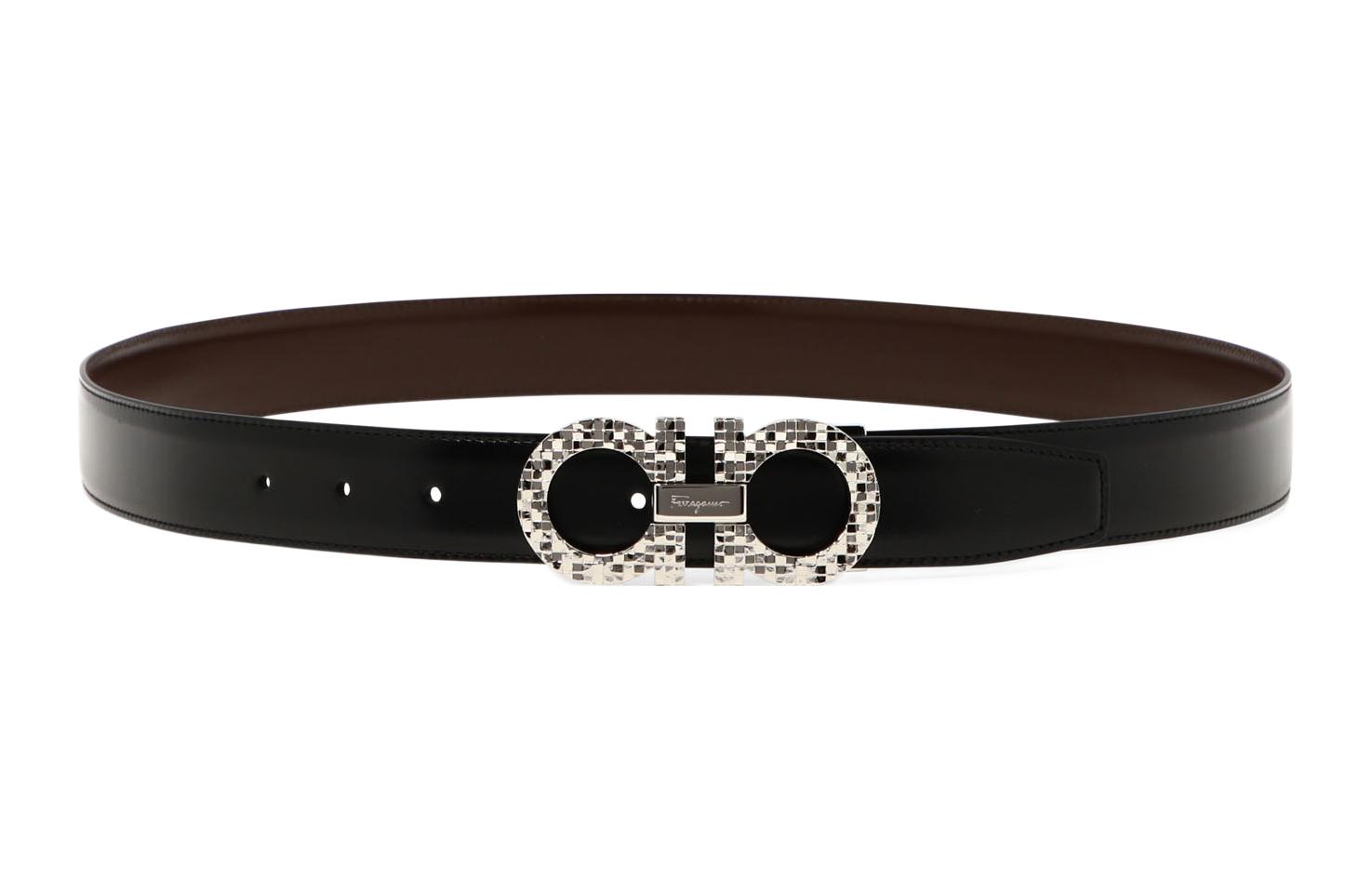 FERRAGAMO Double-Sided  Black Calfskin Leather Belt 3.2CM. 0750179