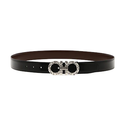 FERRAGAMO Double-Sided Black Calfskin Leather Belt 3.2CM. 0750179