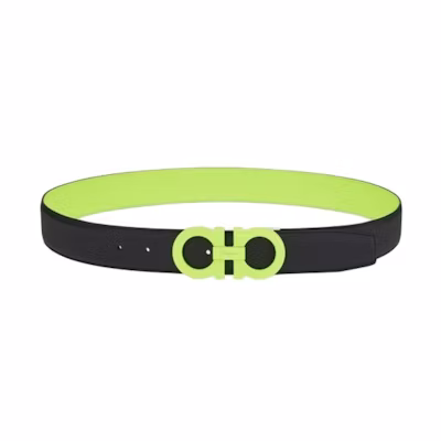 FERRAGAMO Double-Sided Leather Belt for Men - Black/Green. 679710758635