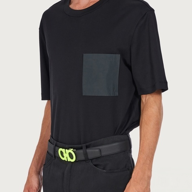 FERRAGAMO Double-Sided Leather Belt for Men - Black/Green. 679710758635 圖 3