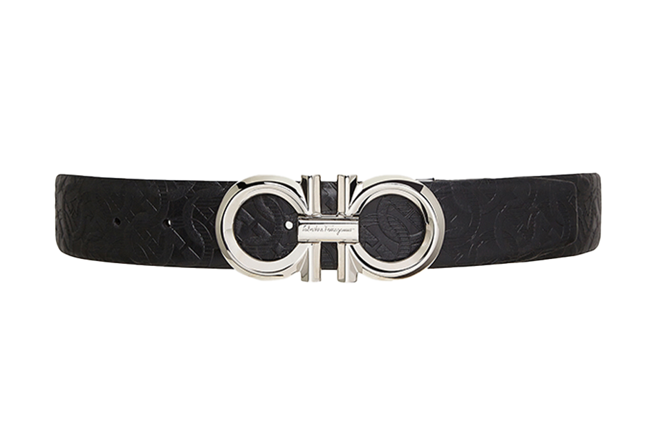 Ferragamo Embossed Gancini Adjustable Leather Belt for Men - 3.5cm Wide. 679939-0746527