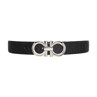 Ferragamo Embossed Gancini Adjustable Leather Belt for Men - 3.5cm Wide. 679939-0746527