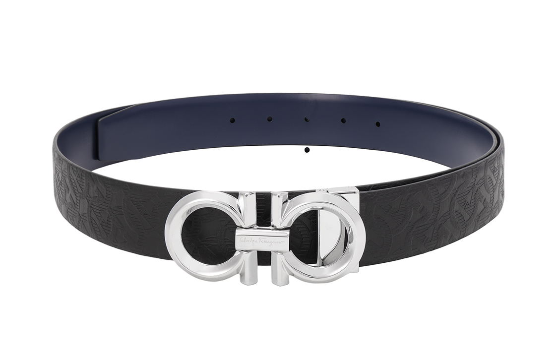 Ferragamo Embossed Gancini Adjustable Leather Belt for Men - 3.5cm Wide. 679939-0746527 圖 5