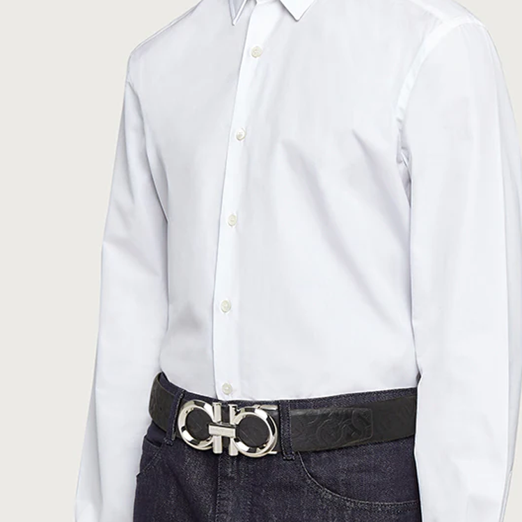 Ferragamo Embossed Gancini Adjustable Leather Belt for Men - 3.5cm Wide. 679939-0746527 圖 7