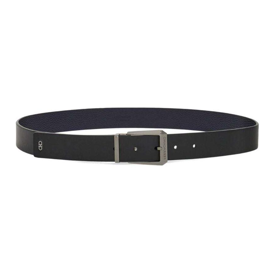 FERRAGAMO Engraved Logo Pin Buckle Calfskin Leather Belt Black/Blue 3cm Men. 775804 圖 3