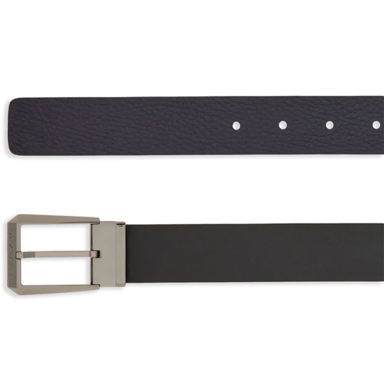 FERRAGAMO Engraved Logo Pin Buckle Calfskin Leather Belt Black/Blue 3cm Men. 775804 圖 4