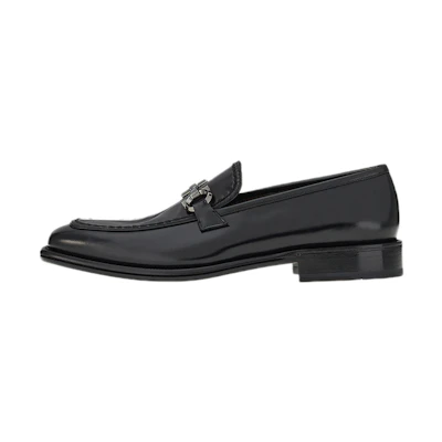 FERRAGAMO Ferragano Gancini Moccasin 'Black Calfskin'