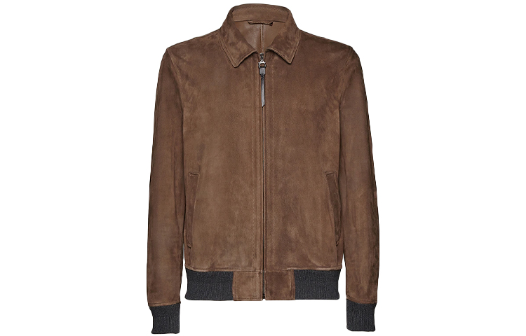 FERRAGAMO FW21 Brown Zip-Up Collared Long-Sleeve Jacket 14C043009