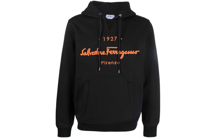 Order FERRAGAMO FW21 标志刺绣抽绳连帽衫 黑色 746606002 747000000
