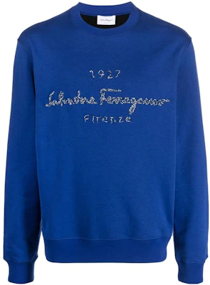 FERRAGAMO FW22 藍色金屬箔印花標誌圓領運動衫 121434-754329 Buy FERRAGAMO FW22 藍色金屬箔印花標誌圓領運動衫 121434-754329