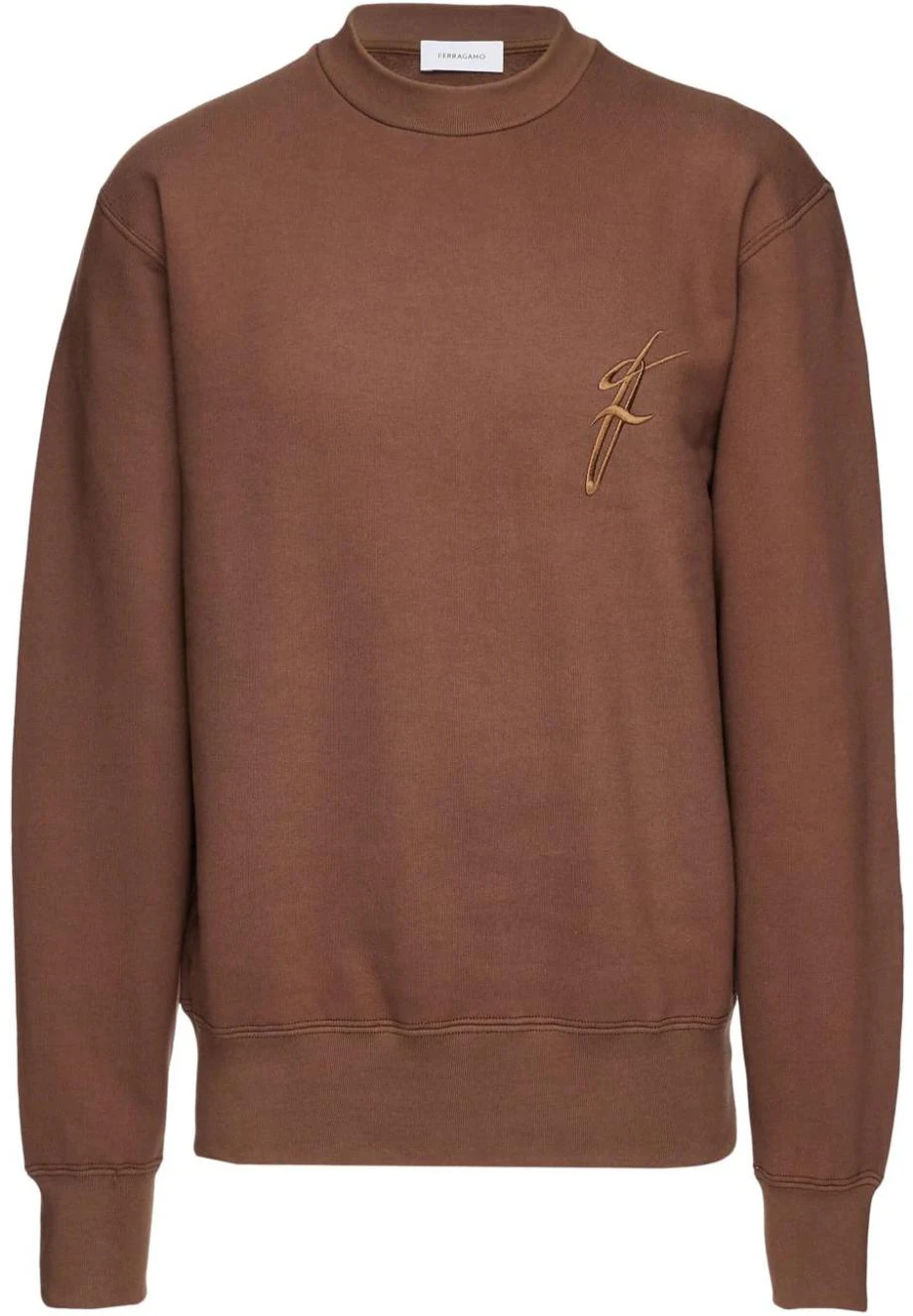ferragamo-fw-23-embroidered-brown-crewneck-long-sleeve-sweatshirt-for-men-770377