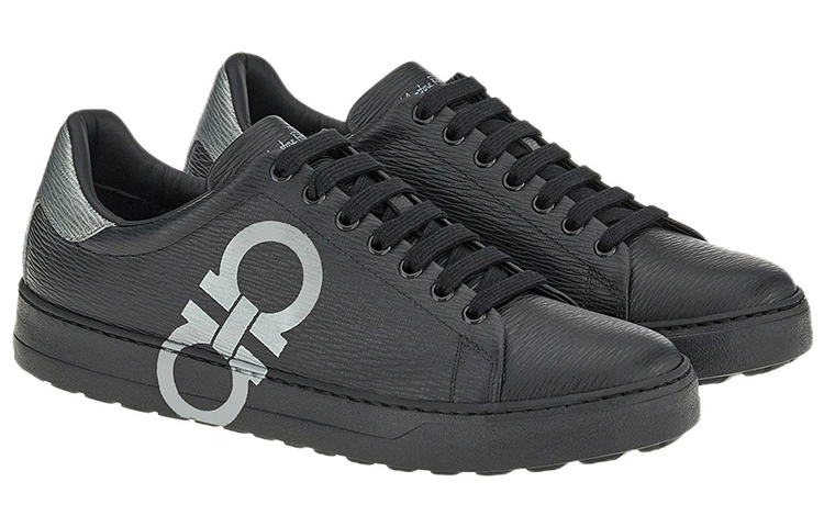 Order FERRAGAMO菲拉格慕 Gancini 小牛皮繫帶 時尚板鞋 男款 黑灰色