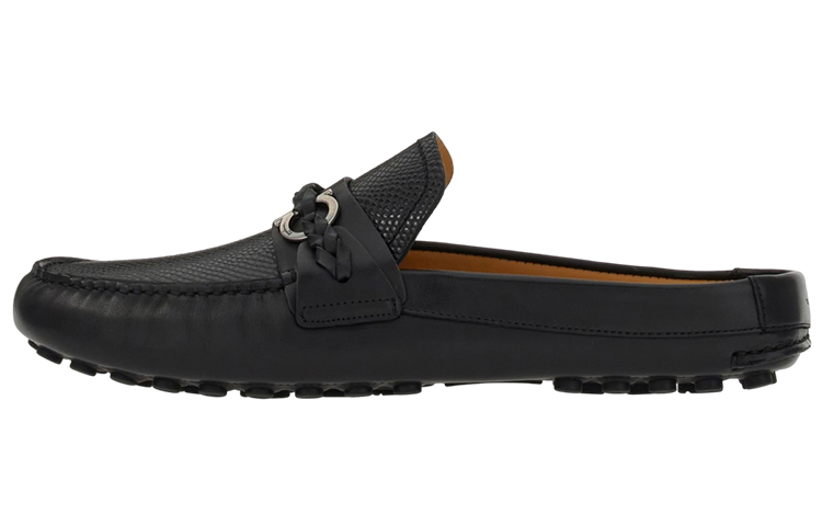 FERRAGAMO Gancini 'Black Leather Flat Men's Slide' 021169-759947