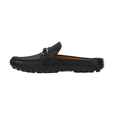 FERRAGAMO Gancini 'Black Leather Flat Men's Slide'