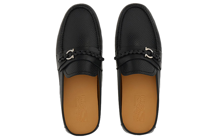 FERRAGAMO Gancini 'Black Leather Flat Men's Slide' 圖 3