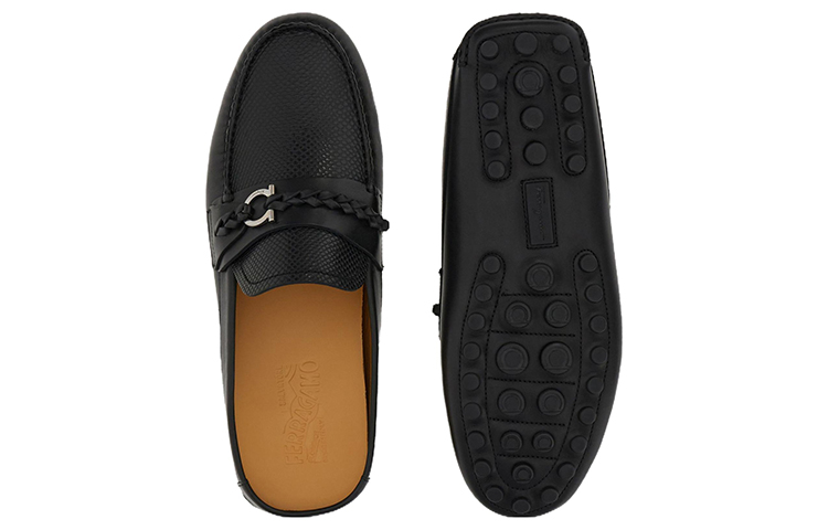 FERRAGAMO Gancini 'Black Leather Flat Men's Slide' 圖 5