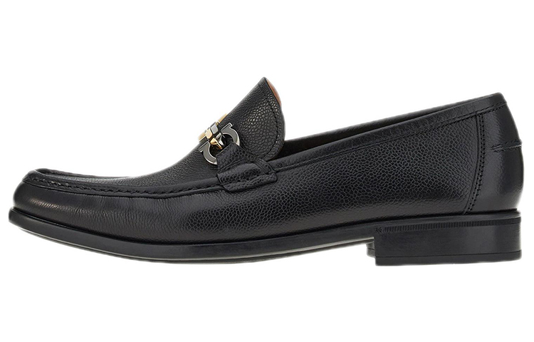 FERRAGAMO Gancini 'Black Pebbled Calfskin Loafers'