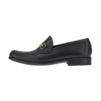FERRAGAMO Gancini 'Black Pebbled Calfskin Loafers'