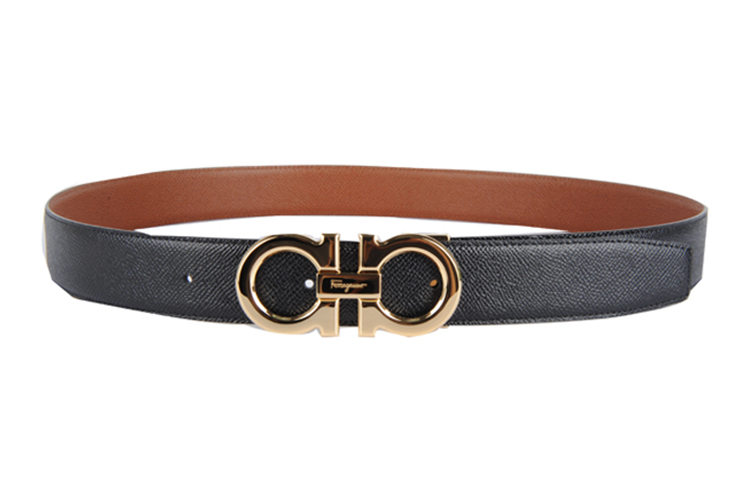 FERRAGAMO Gancini  Leather Belt Black/Brown 3.5cm 679710-749911-Nero