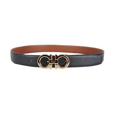 FERRAGAMO Gancini Leather Belt Black/Brown 3.5cm 679710-749911-Nero
