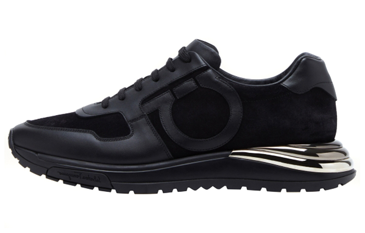 FERRAGAMO Gancini-Patch Lace-Up Sneakers 'Black'
