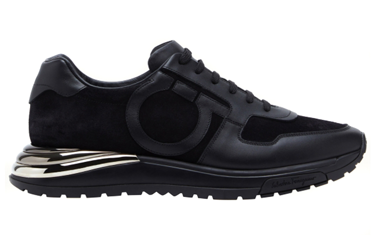 FERRAGAMO Gancini-Patch Lace-Up Sneakers 'Black' 圖 2