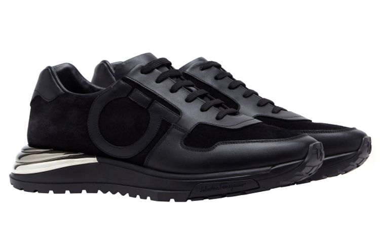 FERRAGAMO Gancini-Patch Lace-Up Sneakers 'Black' 圖 3