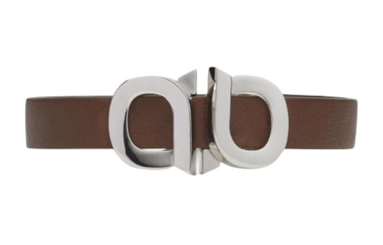 Ferragamo Gancini Double Buckle Brown Leather Bracelet for Men. 770340771336