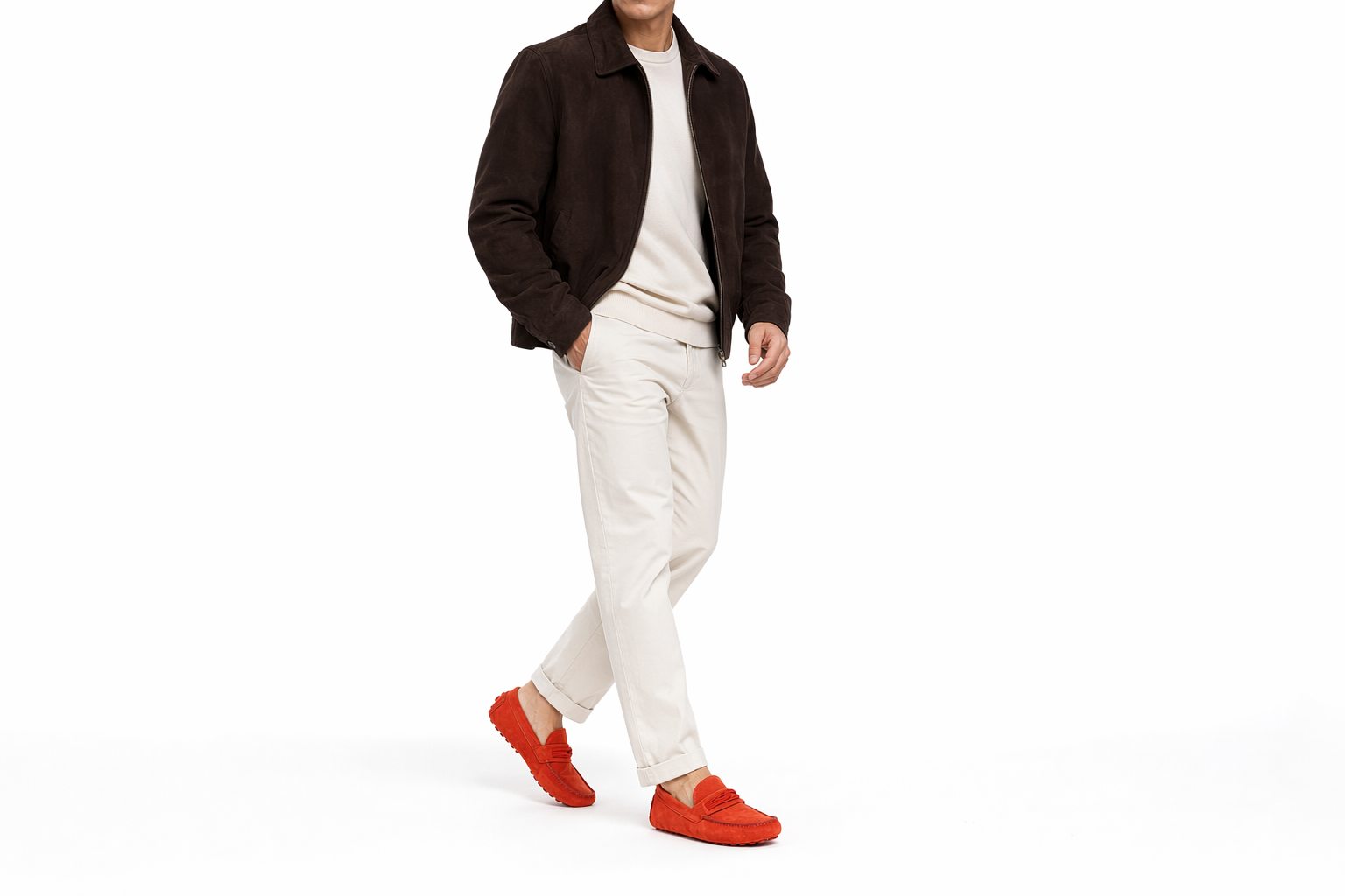 Order FERRAGAMO菲拉格慕 絨面 立體縫線 豆豆鞋 男款 紅色