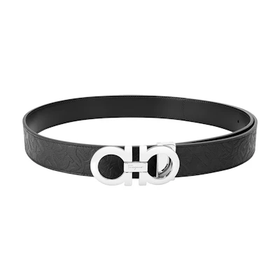 Ferragamo Gancini Embossed Calfskin Belt Black 3.5cm 675542-0724127