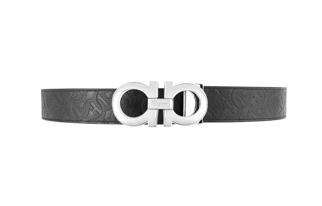 Ferragamo Gancini Embossed Calfskin Belt Black 3.5cm 675542-0724127 圖 3
