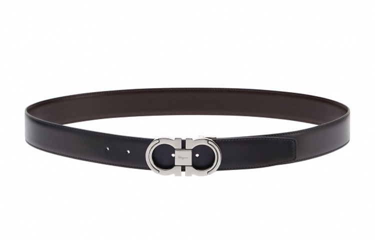 Lookbook フェラガモ ガンチーニ レザー ベルト ブラック シルバー バックル 3.5cm 調節可能 67A282-0742648