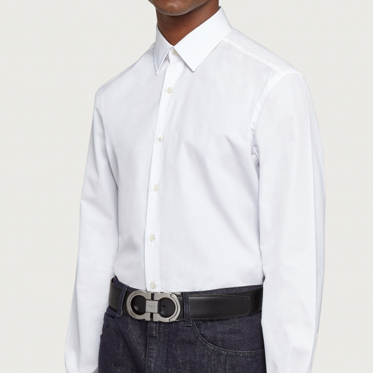 Shop フェラガモ ガンチーニ レザー ベルト ブラック シルバー バックル 3.5cm 調節可能 67A282-0742648