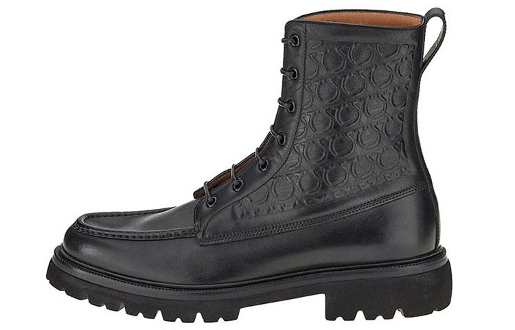 FERRAGAMO Gancini Leather Lace-Up Boots 'Black' 020457-745376