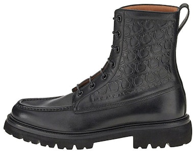 菲拉格慕Gancini黑色皮革系带靴 020457-745376 Buy 菲拉格慕Gancini黑色皮革系带靴 020457-745376