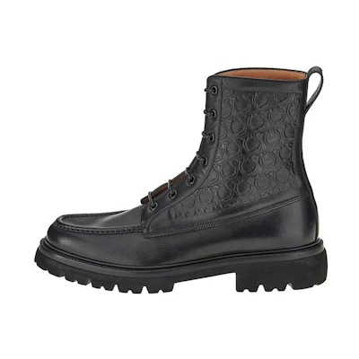 FERRAGAMO Gancini Leather Lace-Up Boots 'Black'