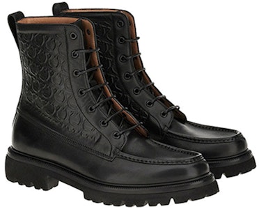 菲拉格慕Gancini黑色皮革系带靴 020457-745376 Order 菲拉格慕Gancini黑色皮革系带靴 020457-745376