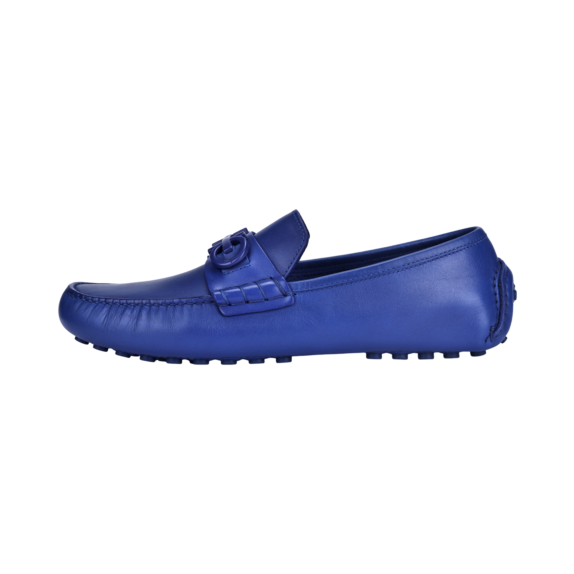 Ferragamo Gancini Loafers Dark Blue - Stylish Round-Toe Slip-On Shoes 020983 768040