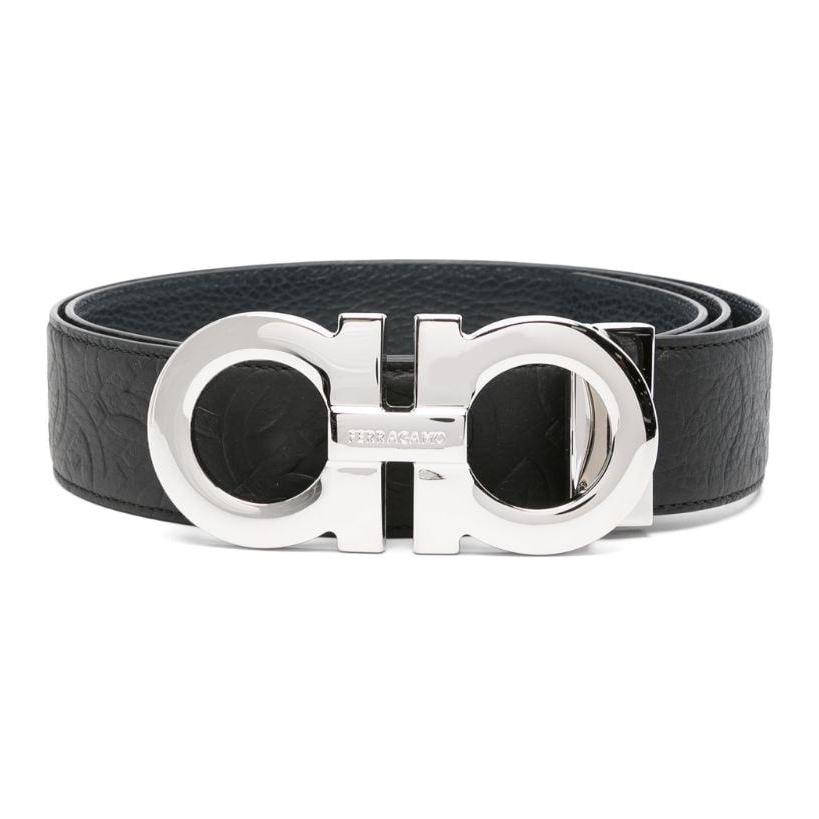 FERRAGAMO Gancini Logo  Black Calfskin Leather Belt, 4CM Width. 765034