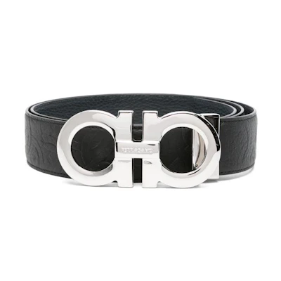 FERRAGAMO Gancini Logo Black Calfskin Leather Belt, 4CM Width. 765034