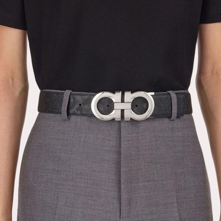 Purchase 菲拉格慕 Gancini 标志 黑色小牛皮腰带, 4CM宽. 765034