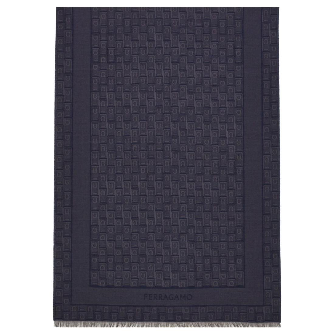 FERRAGAMO Gancini Navy Blue Wool Silk Cotton  Shawl. 776150