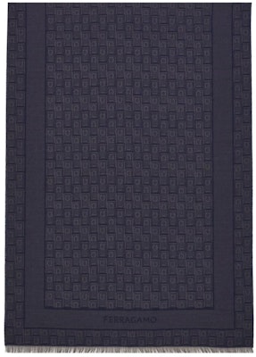 FERRAGAMO Gancini Navy Blue Wool Silk Cotton Shawl. 776150 Order FERRAGAMO Gancini Navy Blue Wool Silk Cotton Shawl. 776150