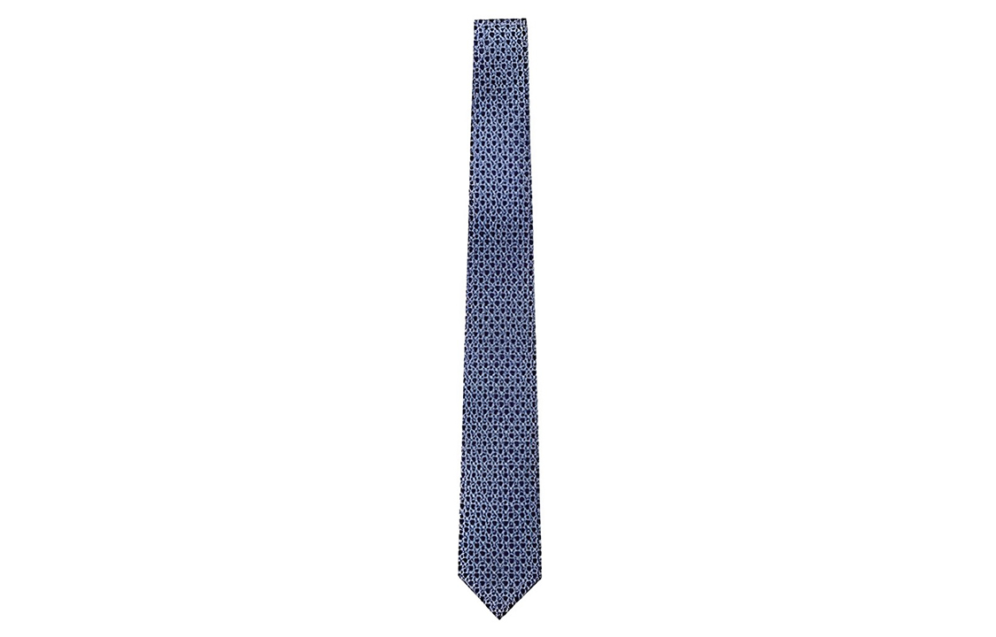 FERRAGAMO Gancini Pattern Print Tie for Men - Blue 350814757976002