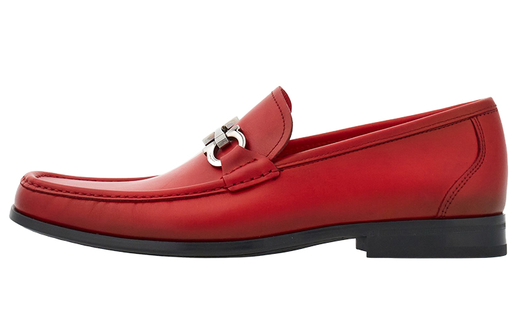 Ferragamo Gancini Red Leather Loafers - Slip-On Comfort Shoes 029457 769876