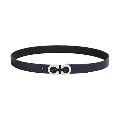 FERRAGAMO Gancini Reversible Adjustable Leather Belt Black/Ocean Blue 3.5cm 678783-723887