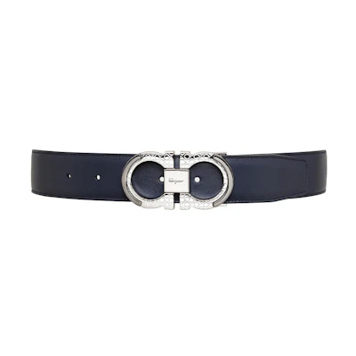 FERRAGAMO Gancini Reversible Adjustable Leather Belt Navy Blue 3.5cm . 670049-745870