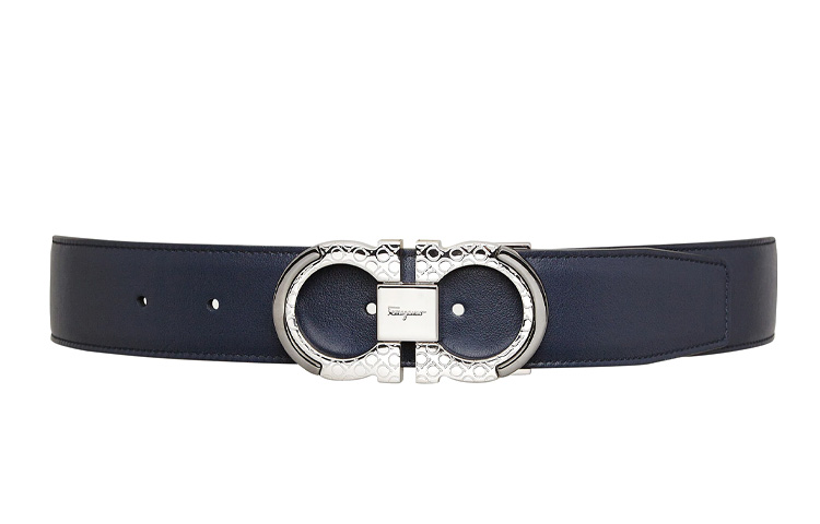 FERRAGAMO Gancini Reversible Adjustable Leather Belt Navy Blue 3.5cm . 670049-745870 圖 2