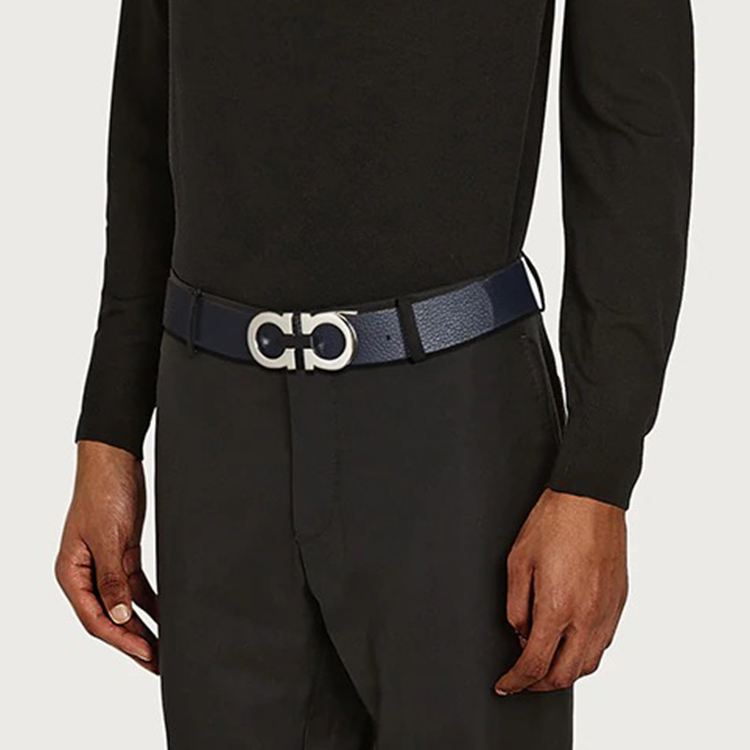 Lookbook 페라가모 간치니 리버시블 조절 가죽 벨트 블랙/오션 블루 3.5cm 678783-723887