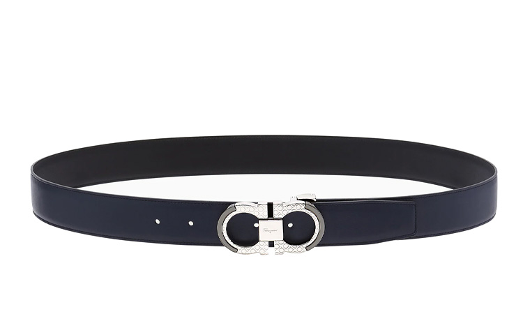 FERRAGAMO Gancini Reversible Adjustable Leather Belt Navy Blue 3.5cm . 670049-745870 圖 3
